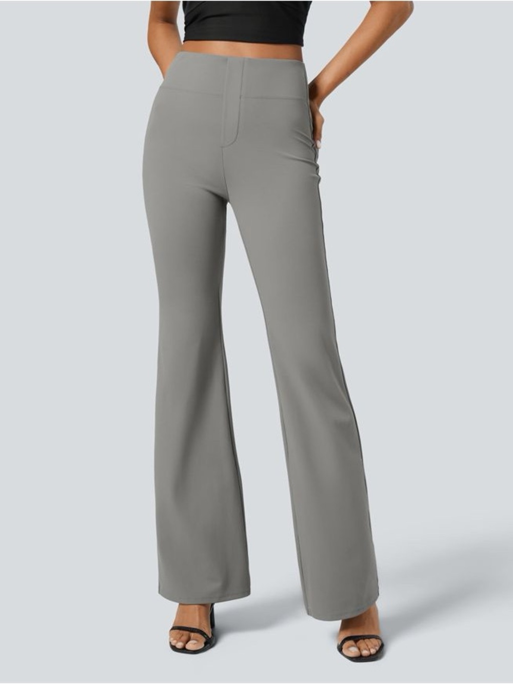 HALARA High-Rise Flare Work Pants in Light Gray